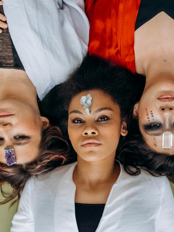 Collage of three basic yoga poses for energy and balance.